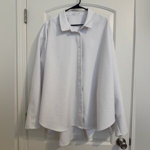 Good American Tabbed Poplin Shirt White Shacket Oversize Optional Cuffs